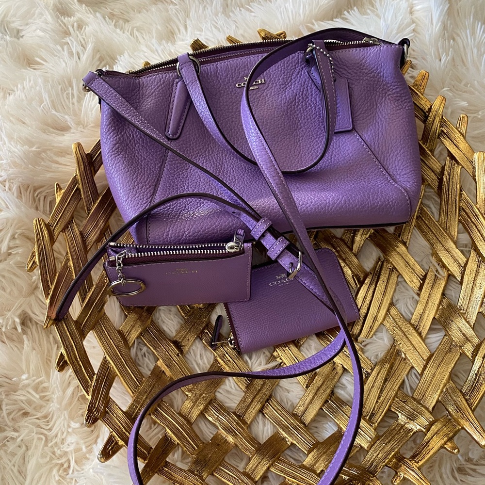 Coach Lavender Leather Mini Kelsey with 2 wallets
